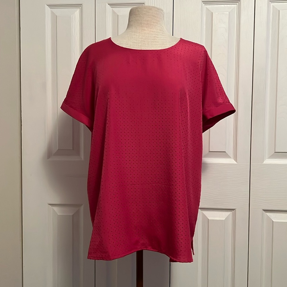 CJ Banks Drop Shoulder Scoop Neckline Hot Pink Pullover Top Size 1X